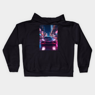 Asian Neon City Sports Car Kids Hoodie